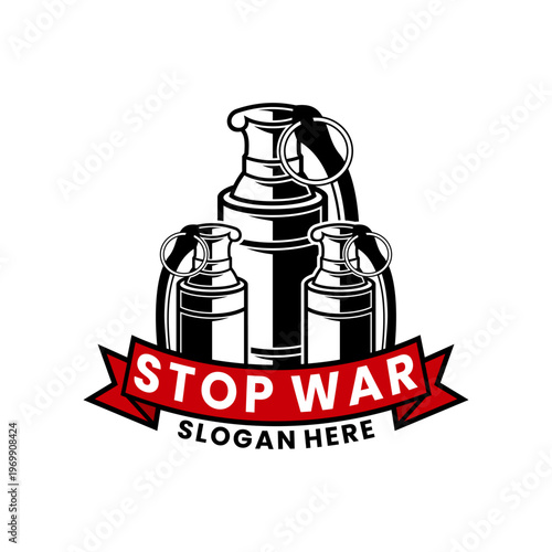 Stop War Logo Design Template. Grenades Illustration Anti-War Peace Symbol Logo Vector