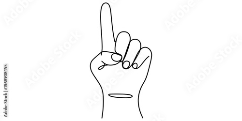 A simple black and white line drawing of a human hand pointing the index finger towards the sky Vector, illustration