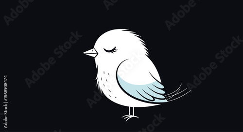 Cute and simple illustration of a white bird with its eye closed standing on a dark background offers a charming and peaceful design.