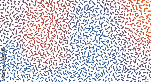 Dynamic abstract pattern composed of numerous small multicolored dashes and strokes creating a textured and energetic background effect.