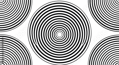 Mesmerizing optical illusion pattern with concentric black and white circles creating a hypnotic and repeating geometric visual effect.