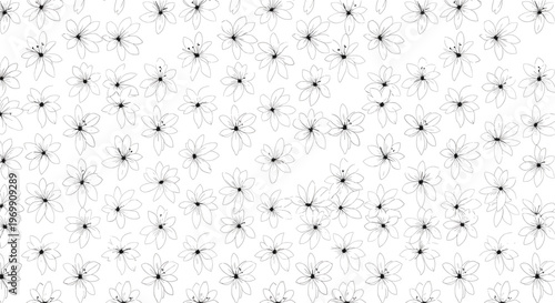 Minimalist seamless pattern featuring delicate hand drawn lily flowers in black line art style on a clean white background.