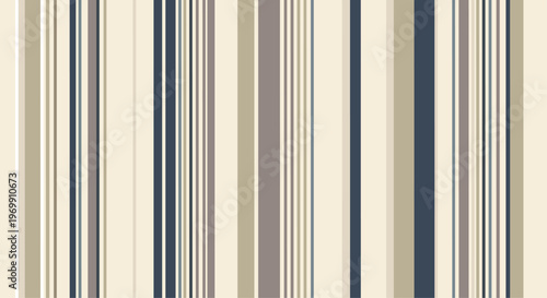 Vertical striped background features a variety of different width lines in neutral shades of beige, tan, and dark blue.