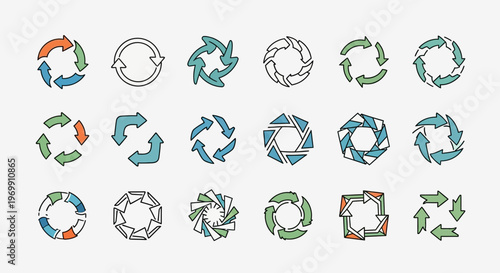 Hand-drawn Recycle and Refresh Arrow Icons Set