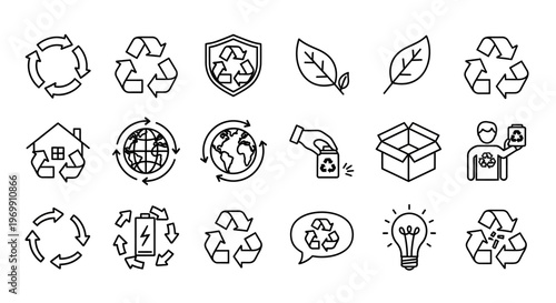 Hand-drawn Recycling and Ecology Icons Set - Doodle Style Environmental Symbols