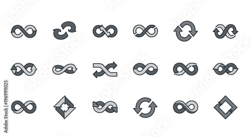 Infinity Loop Icons Set: Endless Cycle, Repeat, Shuffle, and Reload Symbols Collection