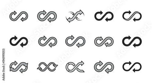 Infinity Symbol Icons Set: Continuous Loop, Cycle, and Endless Arrows Collection
