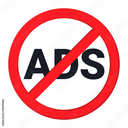 Red and Black No ADS Sign on a White background vector illustration
