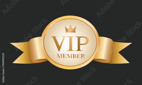 VIP emblem with a golden crown, frame, and text. VIP premium membership icon in vector illustration.