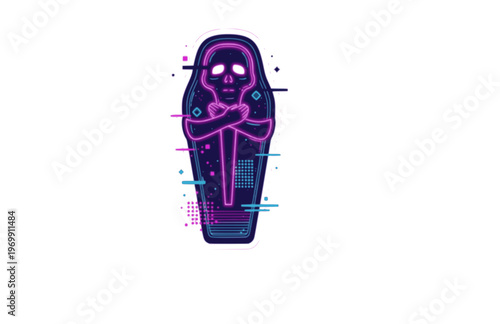 Lofi Aesthetic Sarcophagus Silhouette Sticker, Cozy Chill Pharaonic Burial Vector, Modern Vaporwave Mystery Illustration