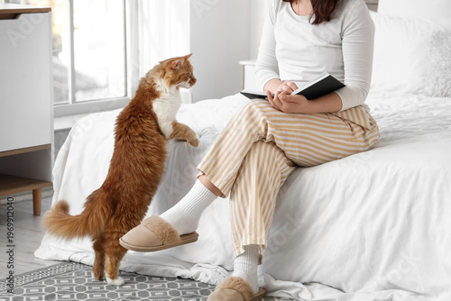 Woman with soft slippers an...
