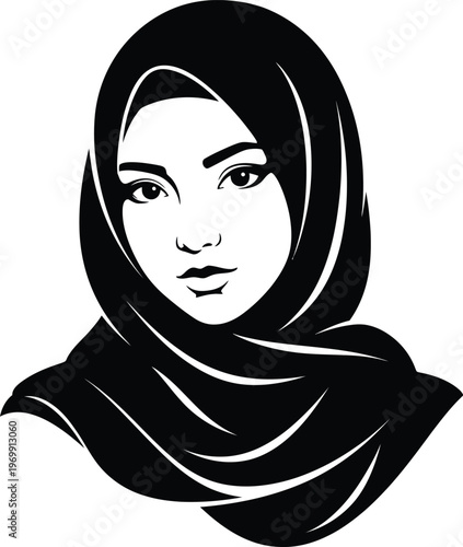 Black and white of a woman wearing a hijab female portrait 1 headscarf