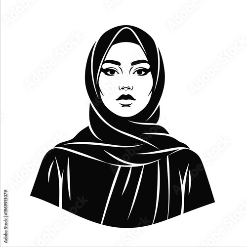 Black and white of a woman wearing a hijab female portrait