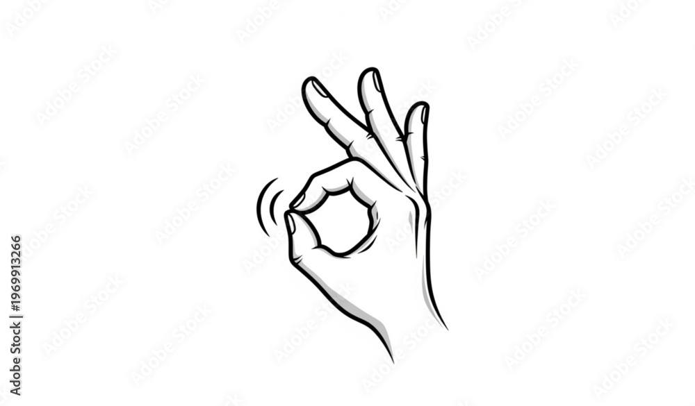 Obraz premium Dynamic angled OK hand gesture thin line icon with motion effect modern outline vector for animation use
