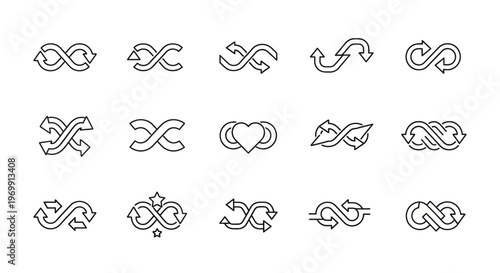 Infinity Symbols and Loop Arrows Vector Icons Set