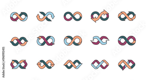 Infinity Symbols Vector Collection: Endless Loop Arrows and Intertwined Shapes Icons Set