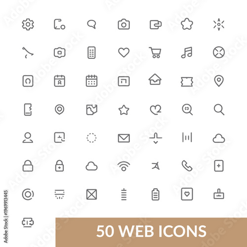 50 Web Line Icons Set – Essential UI & Interface Symbols Collection