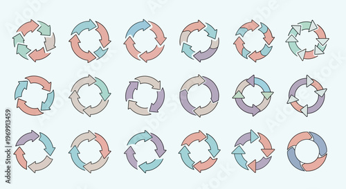 Pastel Circular Arrow Infographic Set for Business Process and Cycle Diagrams
