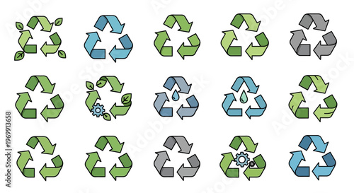 Recycling Symbols Collection: Eco-Friendly Green and Blue Sustainability Icons