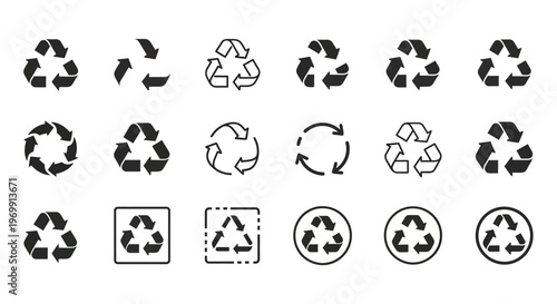 Recycling Symbols Collection: Eco-Friendly Waste Management & Sustainability Vector Icons Set