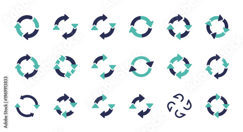 Refresh and reload arrow icons set, circular update symbols for web and app interface design