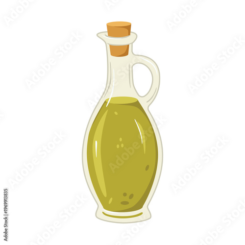 Glass bottle with olive oil. Healthy cooking ingredient  for salad isolated on white background. 