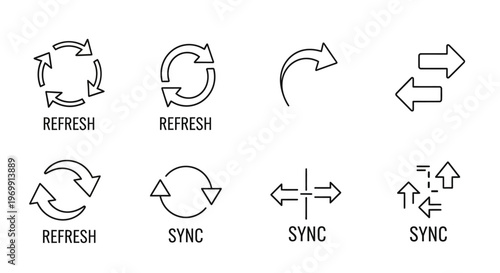 Refresh and Sync Icons Set: Modern Line Art Vector Symbols for Digital Processes