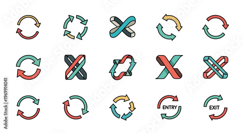 Refresh, Recycle, Loop, Entry, Exit Arrow Icons Set