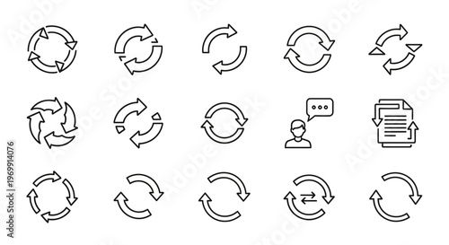 Refresh, Reload, Recycle Icon Set. Loop and Update Symbols for Web and UI Design.