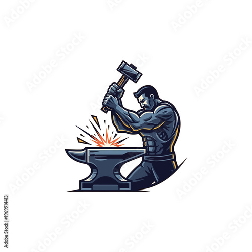 Illustration of Metal Forging Industry Workers by Blacksmith