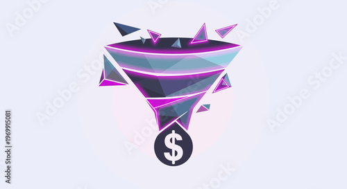 Abstract Geometric Funnel with Dollar Sign - Sales and Marketing Conversion Concept