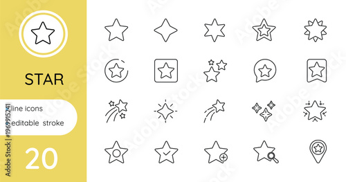 Linear Star Icons. Star Set. Editable