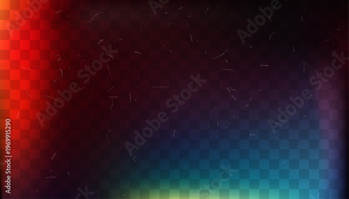 Cinematic film light leak gradient overlay on transparent background with dust