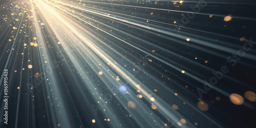 Abstract city night background featuring a motion blur of red traffic lights and stars on a fast highway road within a dark urban space