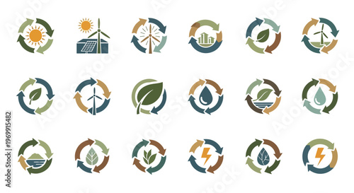 Sustainable Energy and Environmental Protection Icons Collection