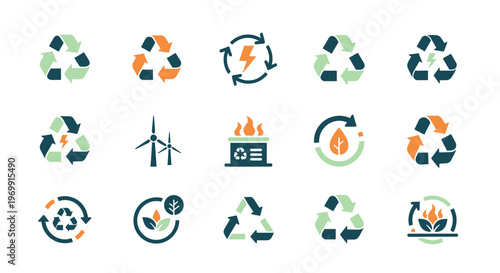 Sustainable Energy and Recycling Icons Set