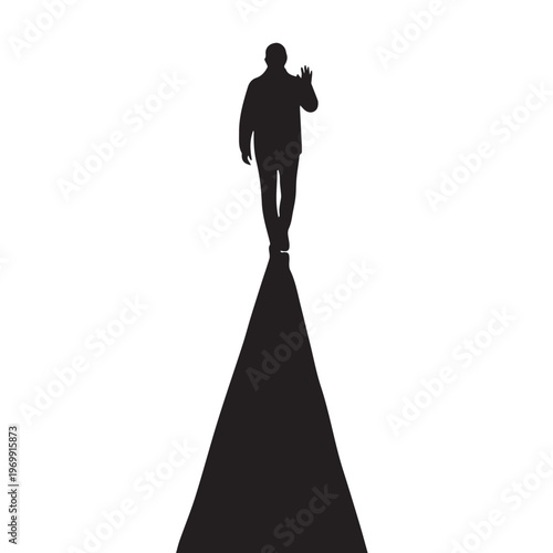 Silhouette of man standing on road, leading path, journey, success concept, black icon