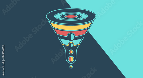 Abstract Funnel Diagram with Layers and Droplets - Data Filtering Concept