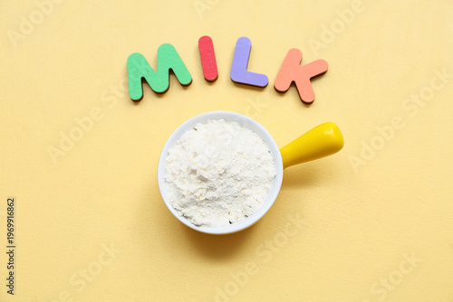 Word Milk and bowl of powde...
