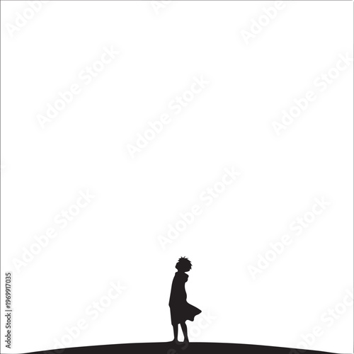 Silhouette, child standing, white background, black silhouette, minimalistic illustration