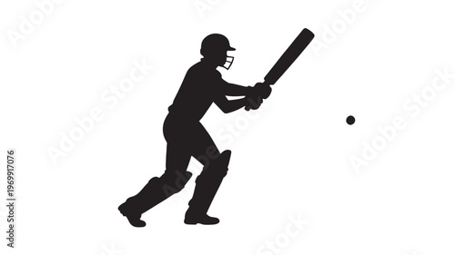 Silhouette of a Professional Cricket Batsman in Stance Ready to Hit the Ball