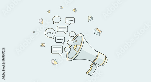 Megaphone with speech bubbles, communication concept, flat design vector illustration