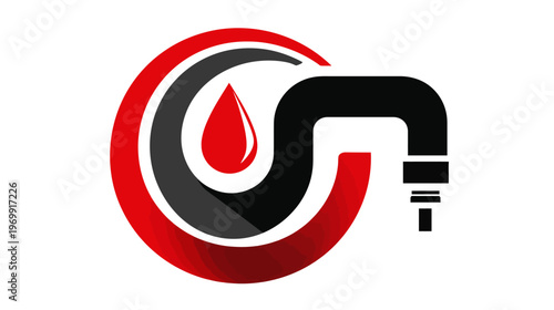 Graphic with a droplet inside a "C" shape, with a black pipe extending to the right