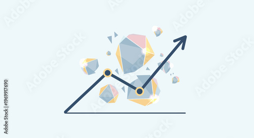 Business Growth Concept: Upward Arrow Graph with Gemstones