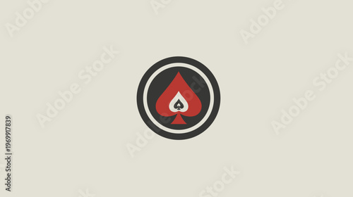 A spade symbol is centered on a light-colored backdrop, outlined in black, with a red inside