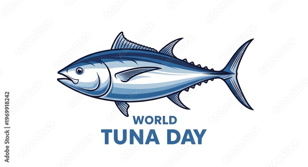 Obraz premium Illustration of a tuna fish celebrating world tuna day with stylized text below