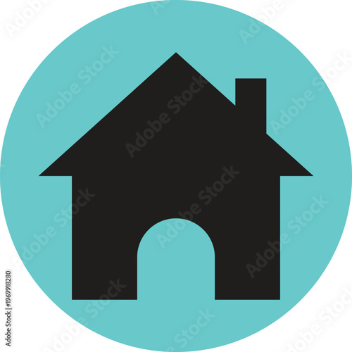 Black House Icon in Teal Circle