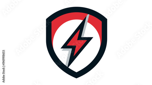 Free Download A geometric graphic design with a shield framing a lightning bolt and a circular red element - GFXLoad