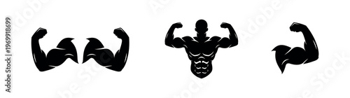 Flexed Muscle and Bodybuilding Vector Icon Set