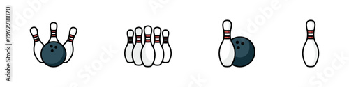 Bowling Pins and Ball Vector Flat Icon Set